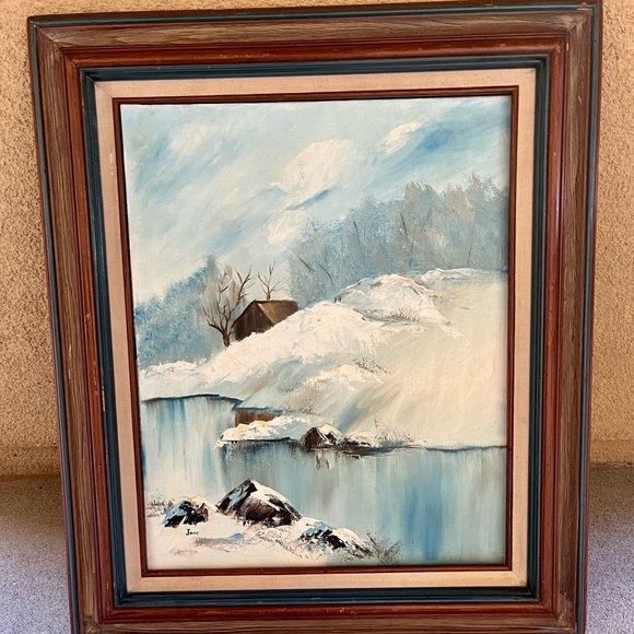 Vintage Oil On Canvas Painting Winter Wonder Land Sine By Jane 22/26 Inch - Picture 7 of 13